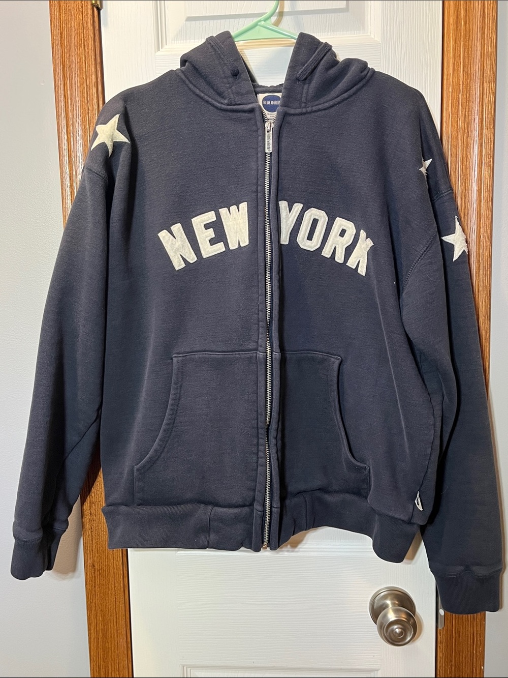 Blue Marlin New York Navy/White Heavyweight Zip Front Fleece Jacket Unisex Small